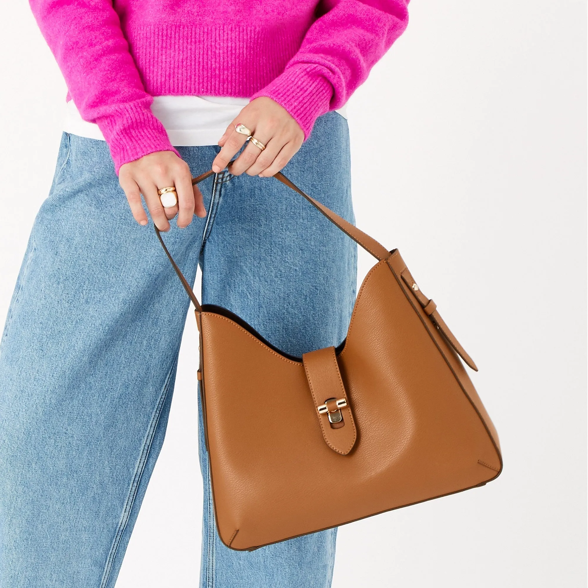 Accessorize London women's Tan Talia Large Twistlock bag
