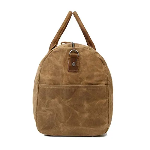 Berchirly Waterproof Oversized Canvas Genuine Leather Trim Travel Totes Duffel Shoulder Handbag
