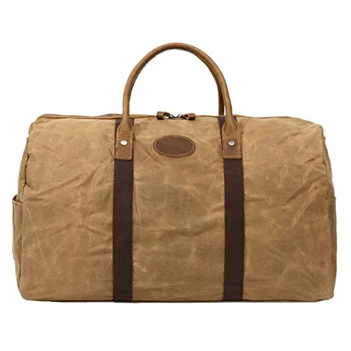 Berchirly Waterproof Oversized Canvas Genuine Leather Trim Travel Totes Duffel Shoulder Handbag