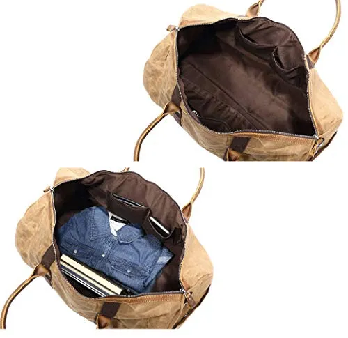 Berchirly Waterproof Oversized Canvas Genuine Leather Trim Travel Totes Duffel Shoulder Handbag