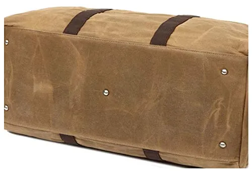 Berchirly Waterproof Oversized Canvas Genuine Leather Trim Travel Totes Duffel Shoulder Handbag