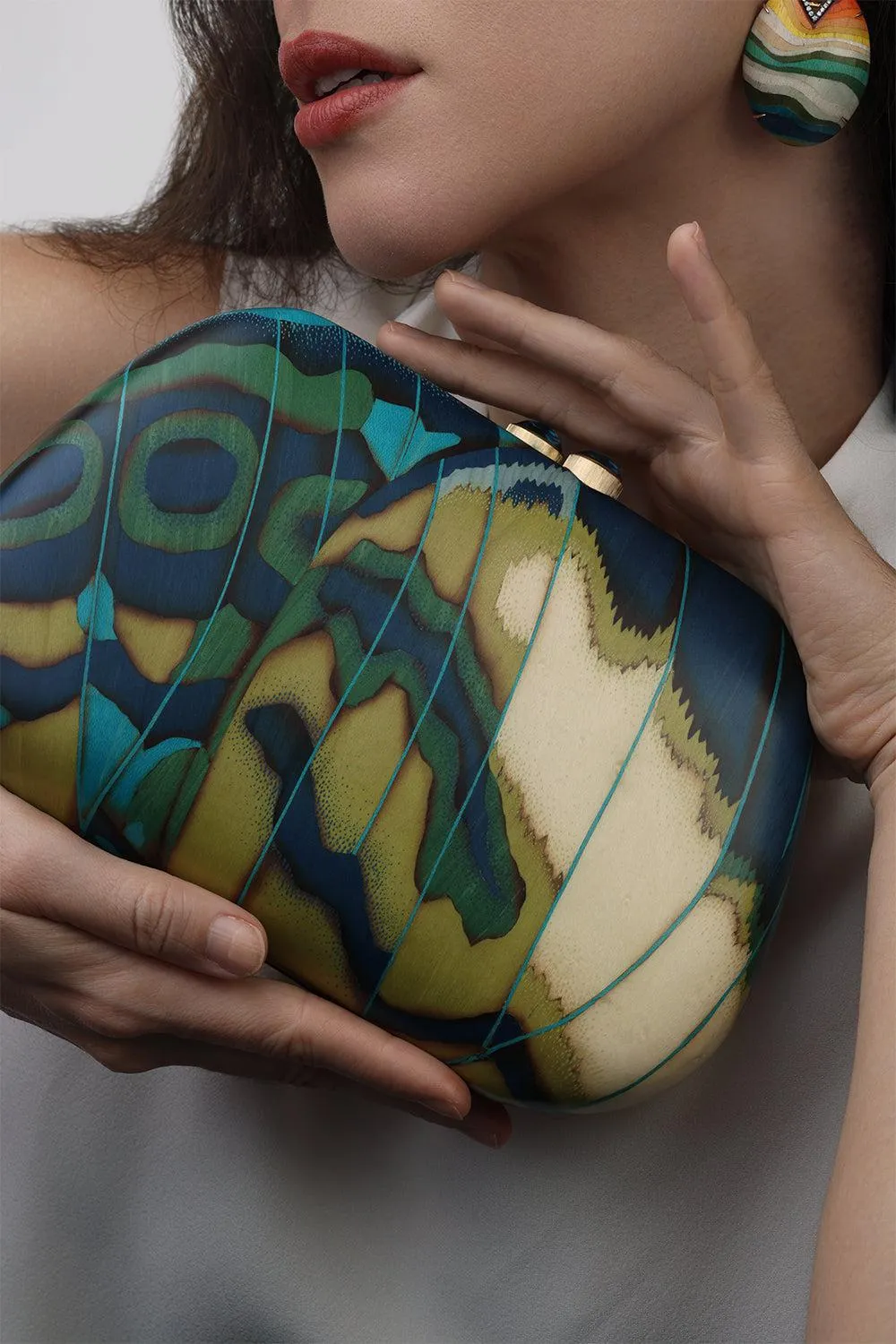Blue Topaz Butterfly Marquetry Clutch