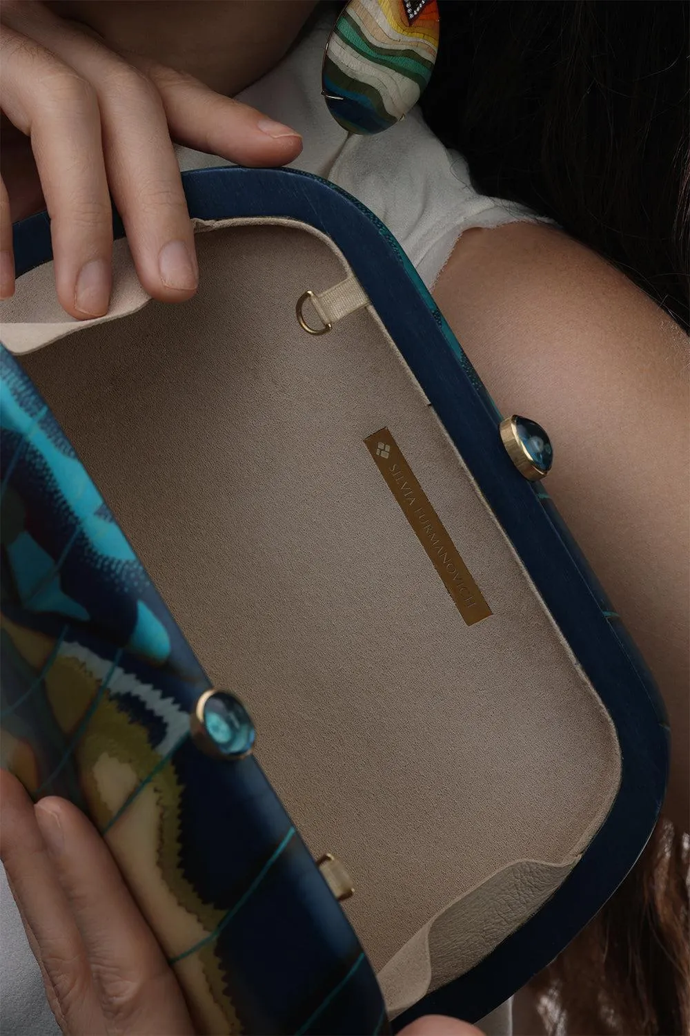 Blue Topaz Butterfly Marquetry Clutch