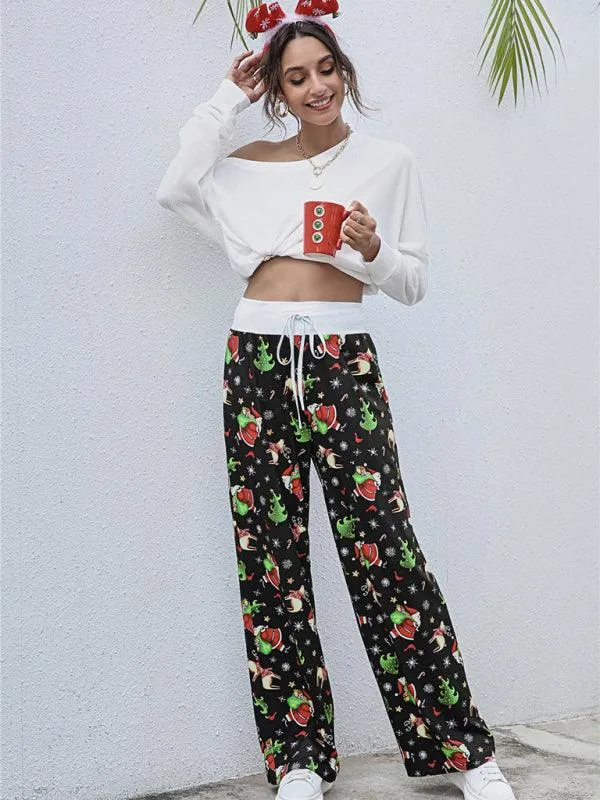 Chic Holiday Lace-Up Trousers for Women - Festive Party Pants