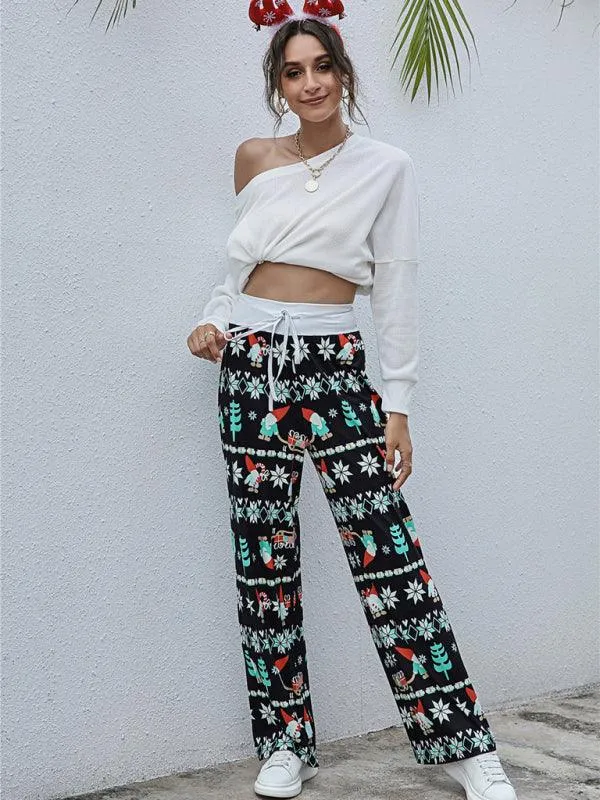 Chic Holiday Lace-Up Trousers for Women - Festive Party Pants