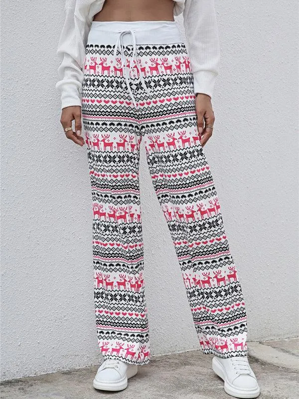 Chic Holiday Lace-Up Trousers for Women - Festive Party Pants