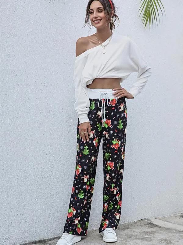 Chic Holiday Lace-Up Trousers for Women - Festive Party Pants