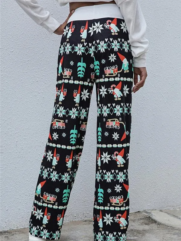 Chic Holiday Lace-Up Trousers for Women - Festive Party Pants