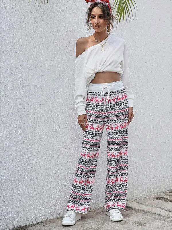 Chic Holiday Lace-Up Trousers for Women - Festive Party Pants