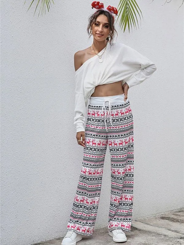 Chic Holiday Lace-Up Trousers for Women - Festive Party Pants