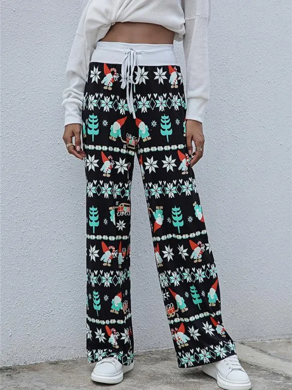 Chic Holiday Lace-Up Trousers for Women - Festive Party Pants