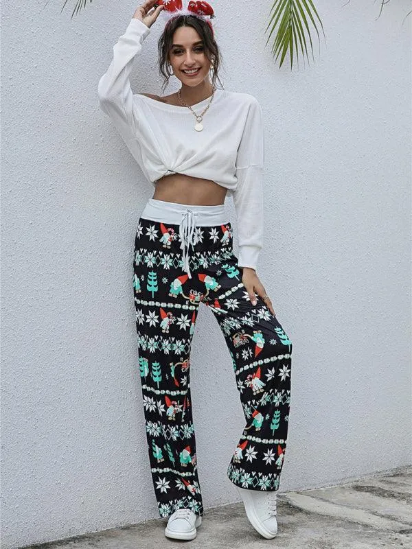 Chic Holiday Lace-Up Trousers for Women - Festive Party Pants