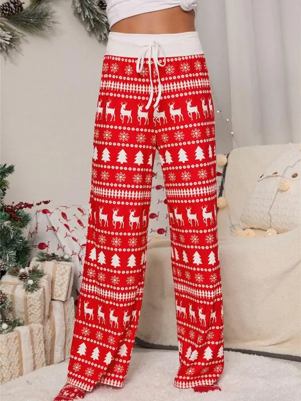 Chic Holiday Lace-Up Trousers for Women - Festive Party Pants