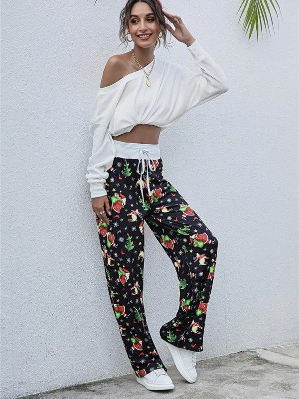 Chic Holiday Lace-Up Trousers for Women - Festive Party Pants