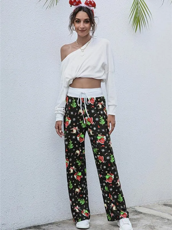 Chic Holiday Lace-Up Trousers for Women - Festive Party Pants