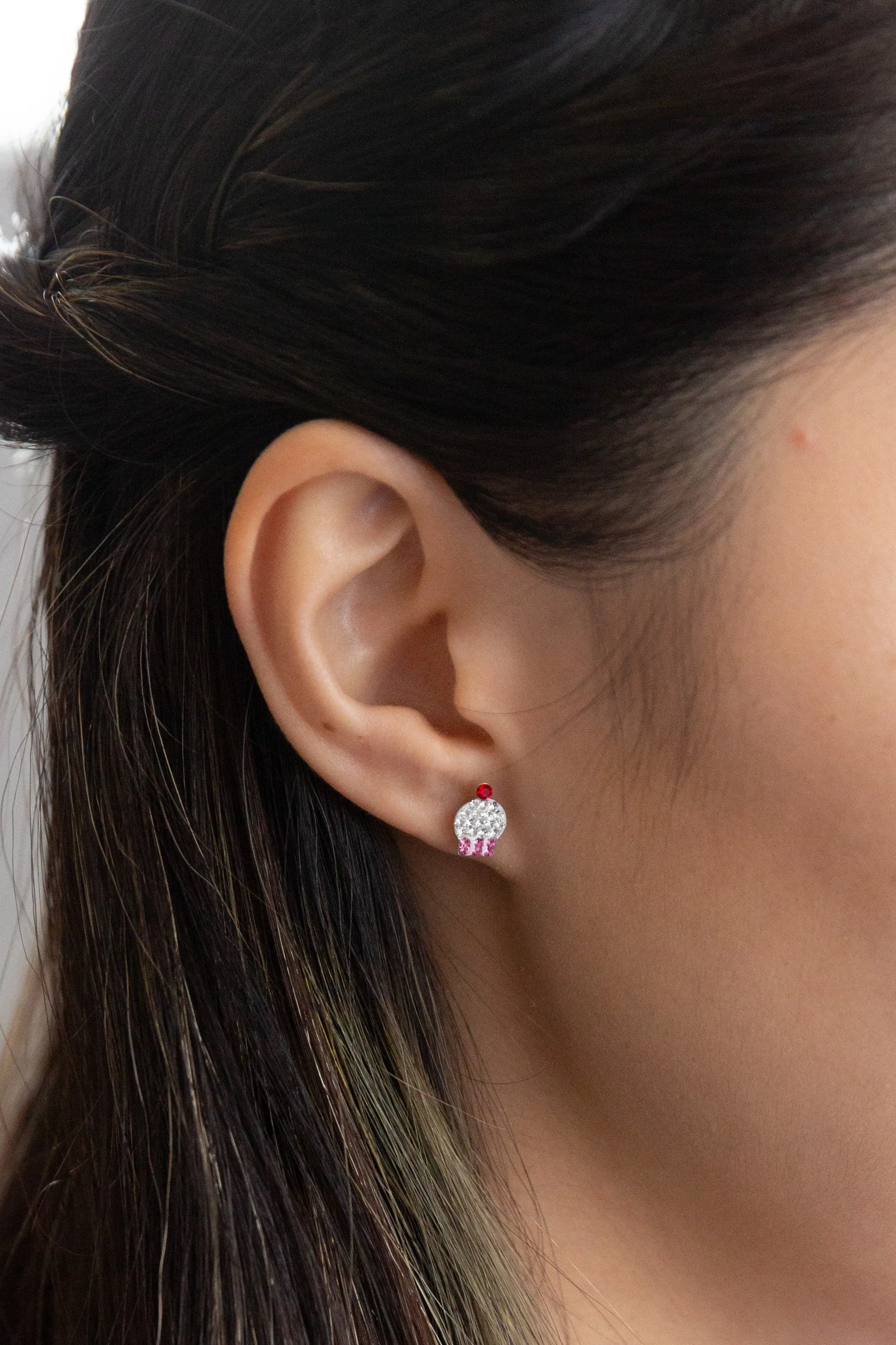 Cupcake Crystal Pave Silver Stud Earrings