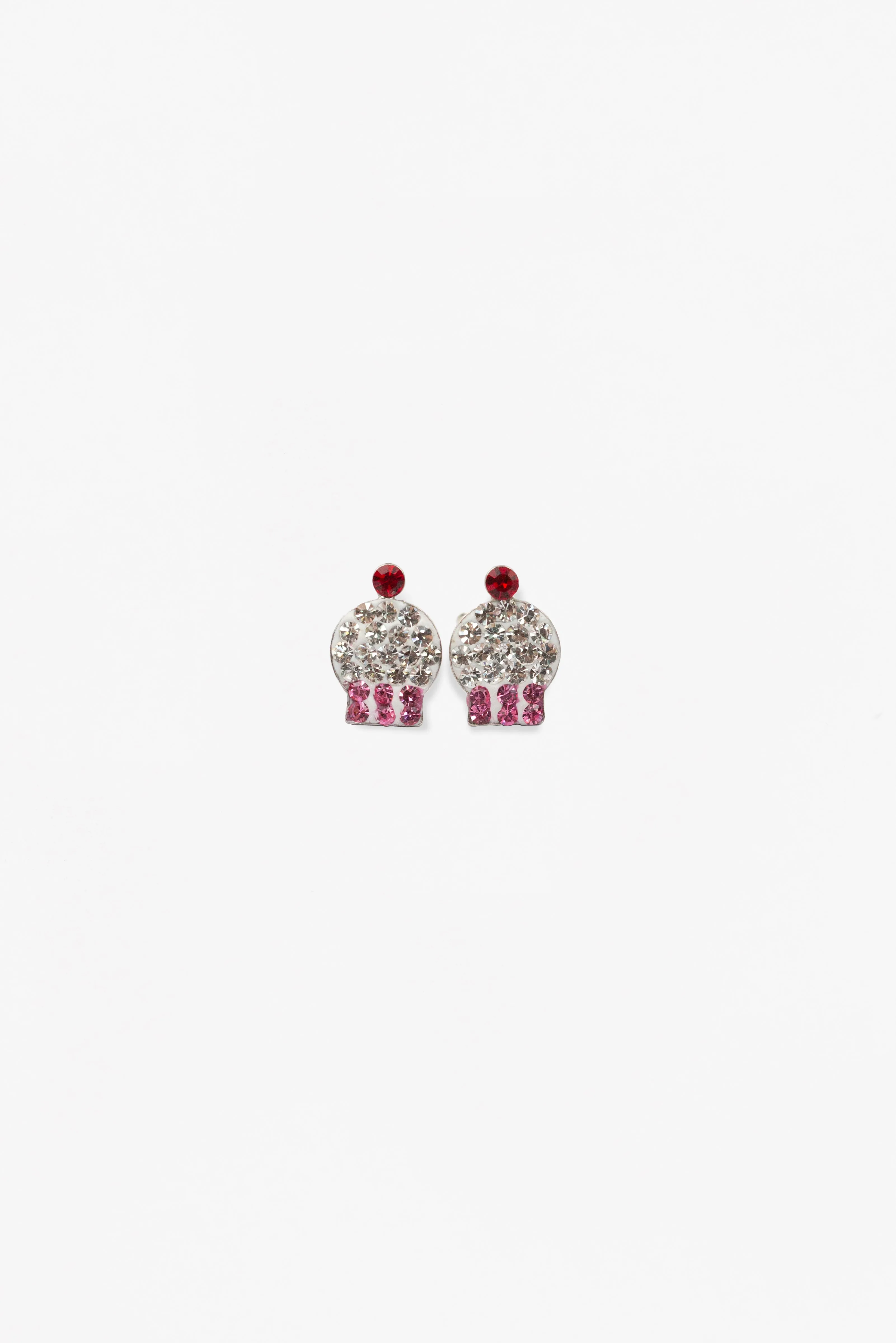 Cupcake Crystal Pave Silver Stud Earrings