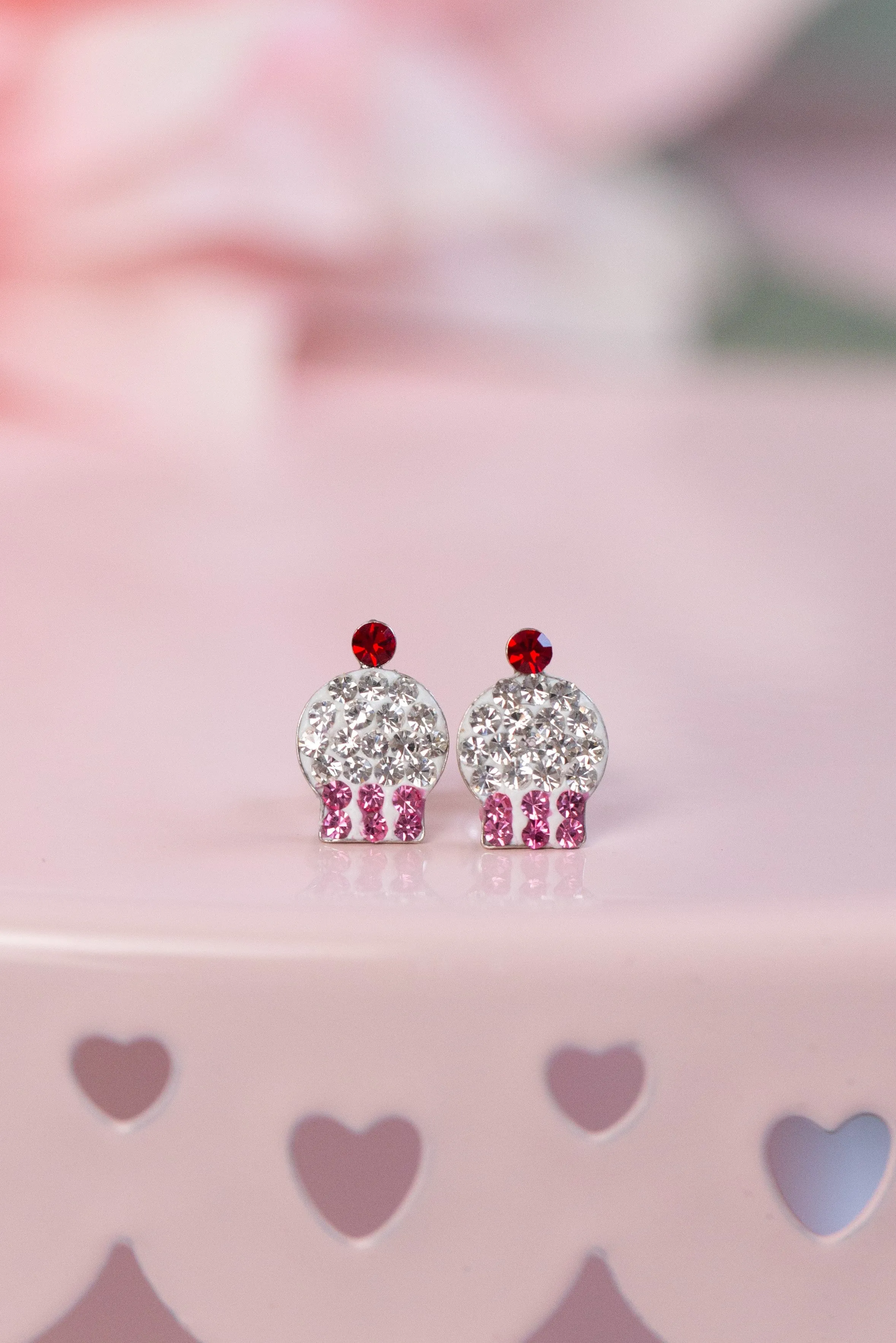 Cupcake Crystal Pave Silver Stud Earrings