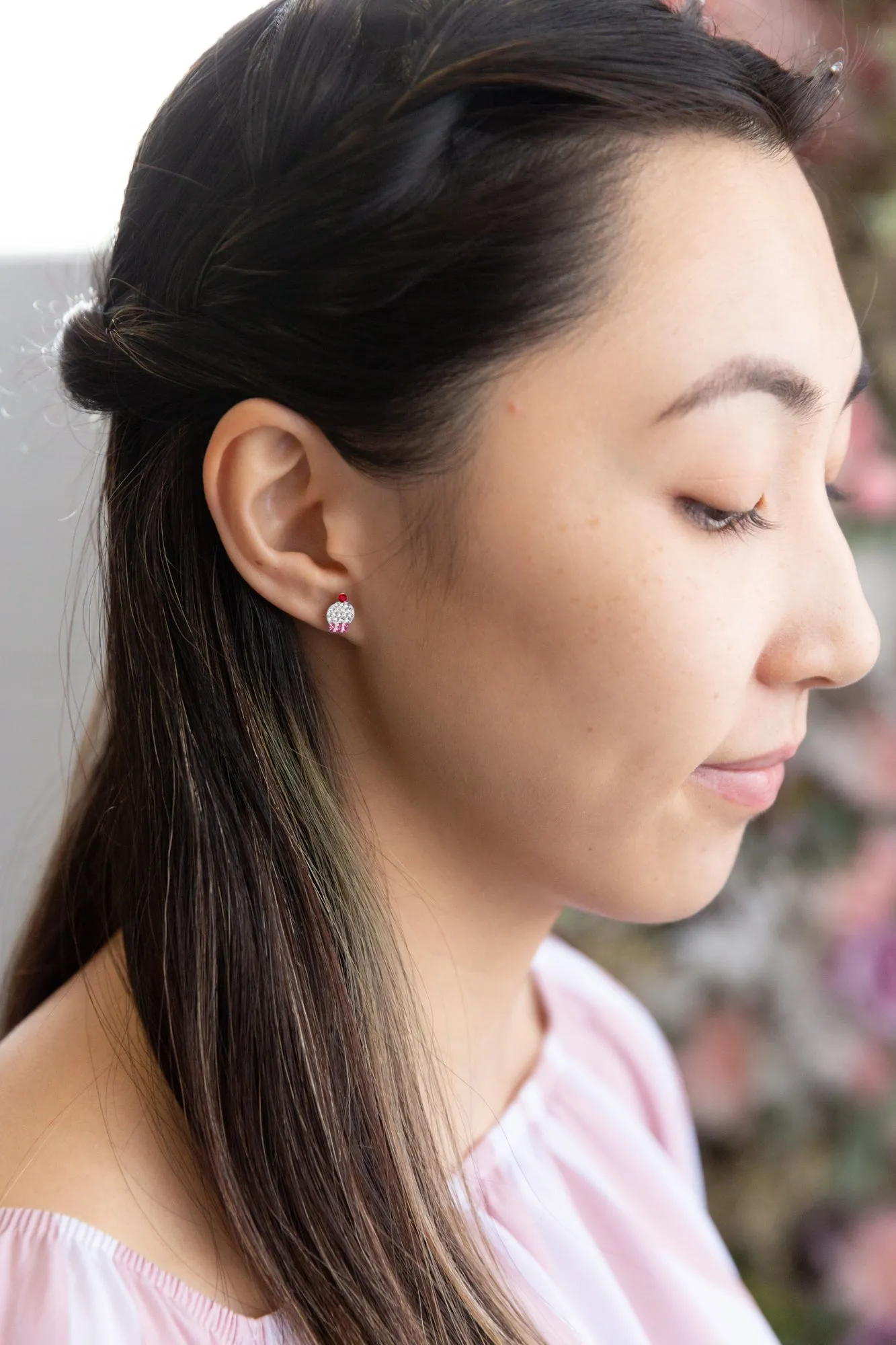 Cupcake Crystal Pave Silver Stud Earrings