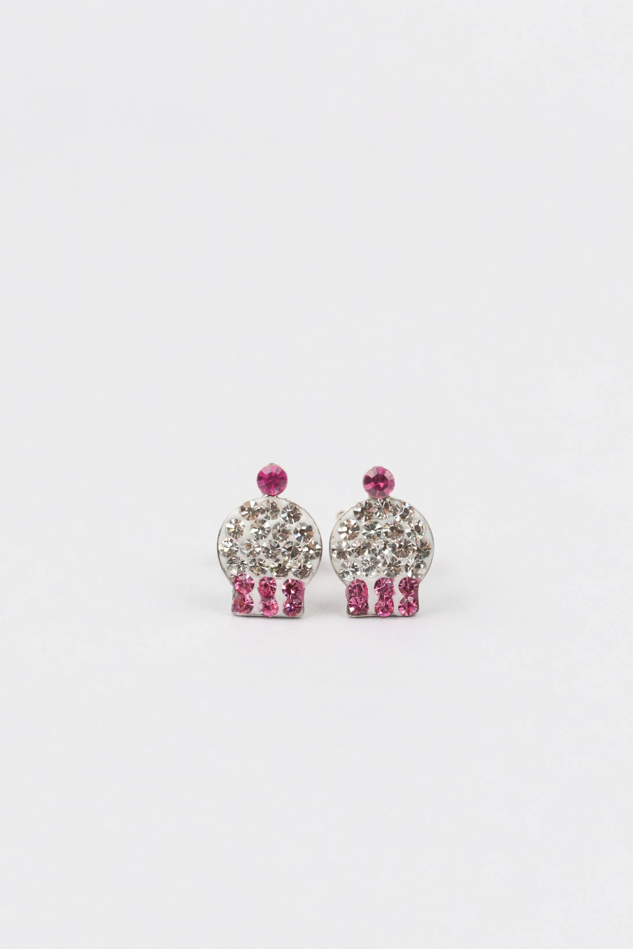 Cupcake Crystal Pave Silver Stud Earrings
