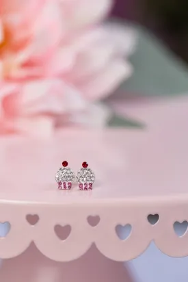Cupcake Crystal Pave Silver Stud Earrings