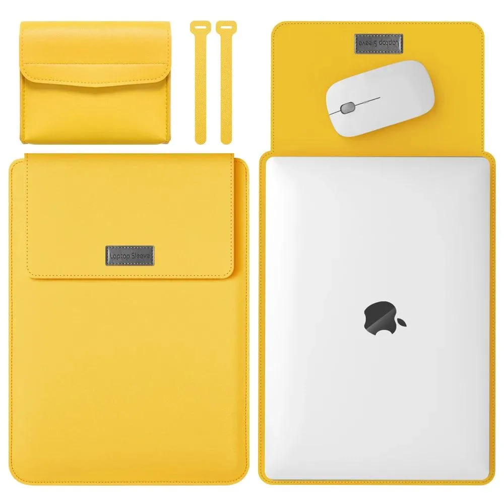 Elegant 13-inch PU Leather MacBook Air Pro Sleeve Set with Medium Bag & Cable Organizers