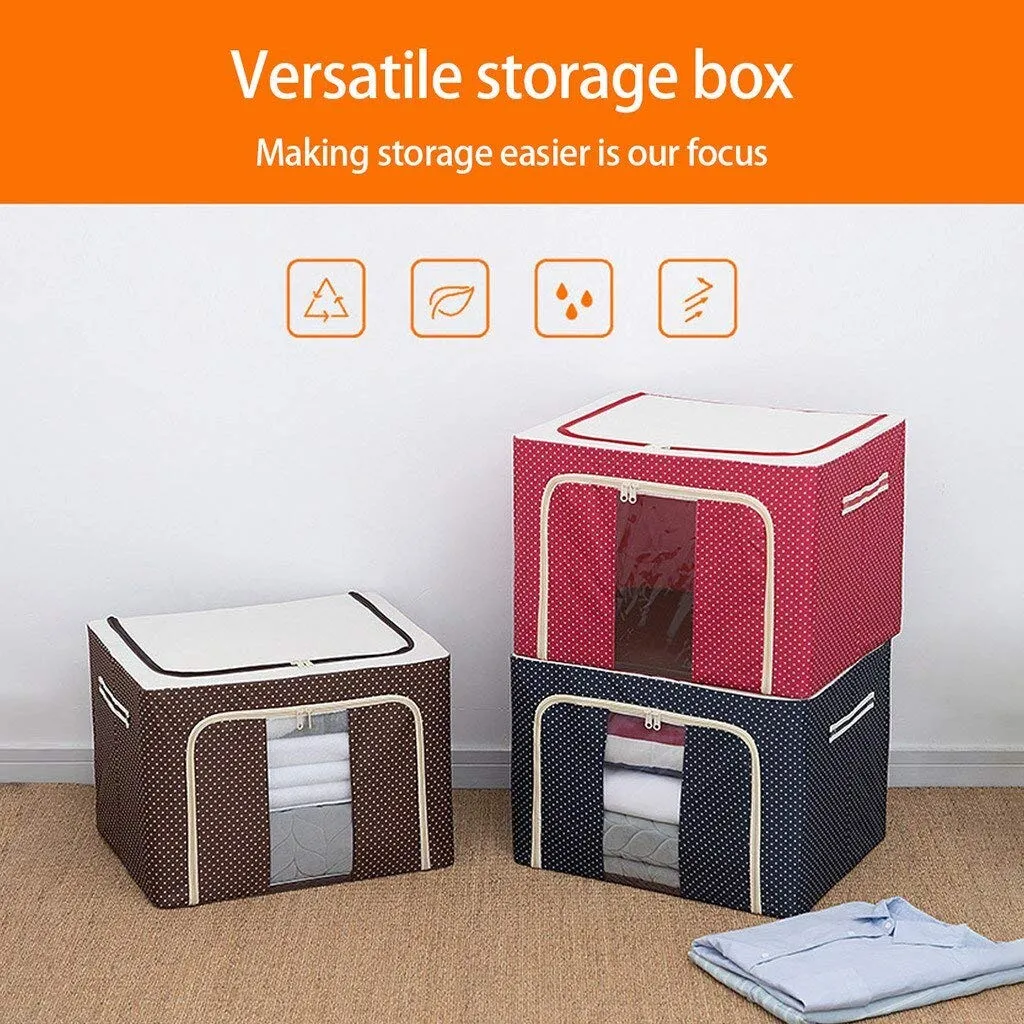 Fabric Foldable Box Steel Frame Collapsible Wardrobe Storage Organizer Bag - H01426