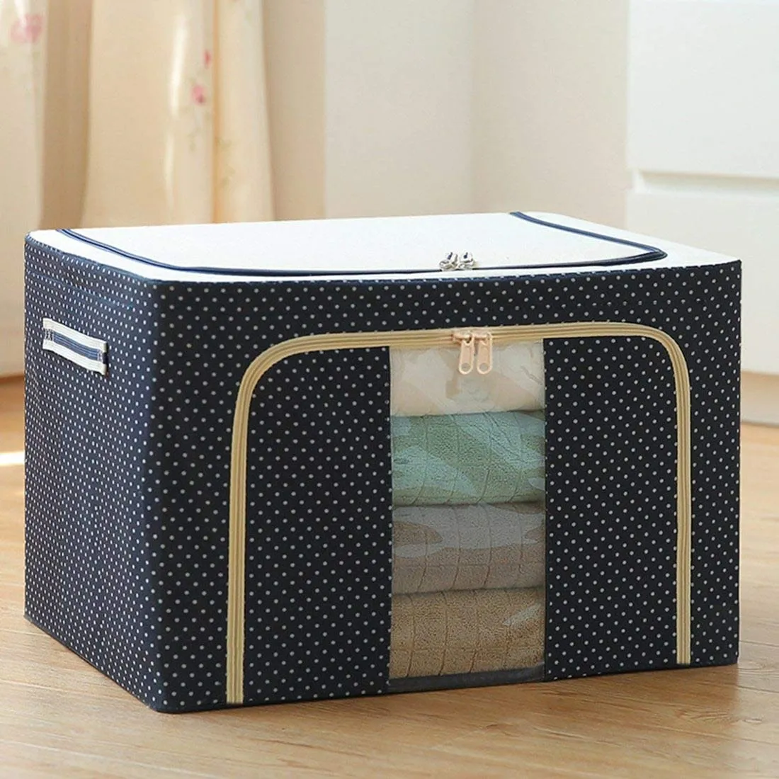 Fabric Foldable Box Steel Frame Collapsible Wardrobe Storage Organizer Bag - H01426