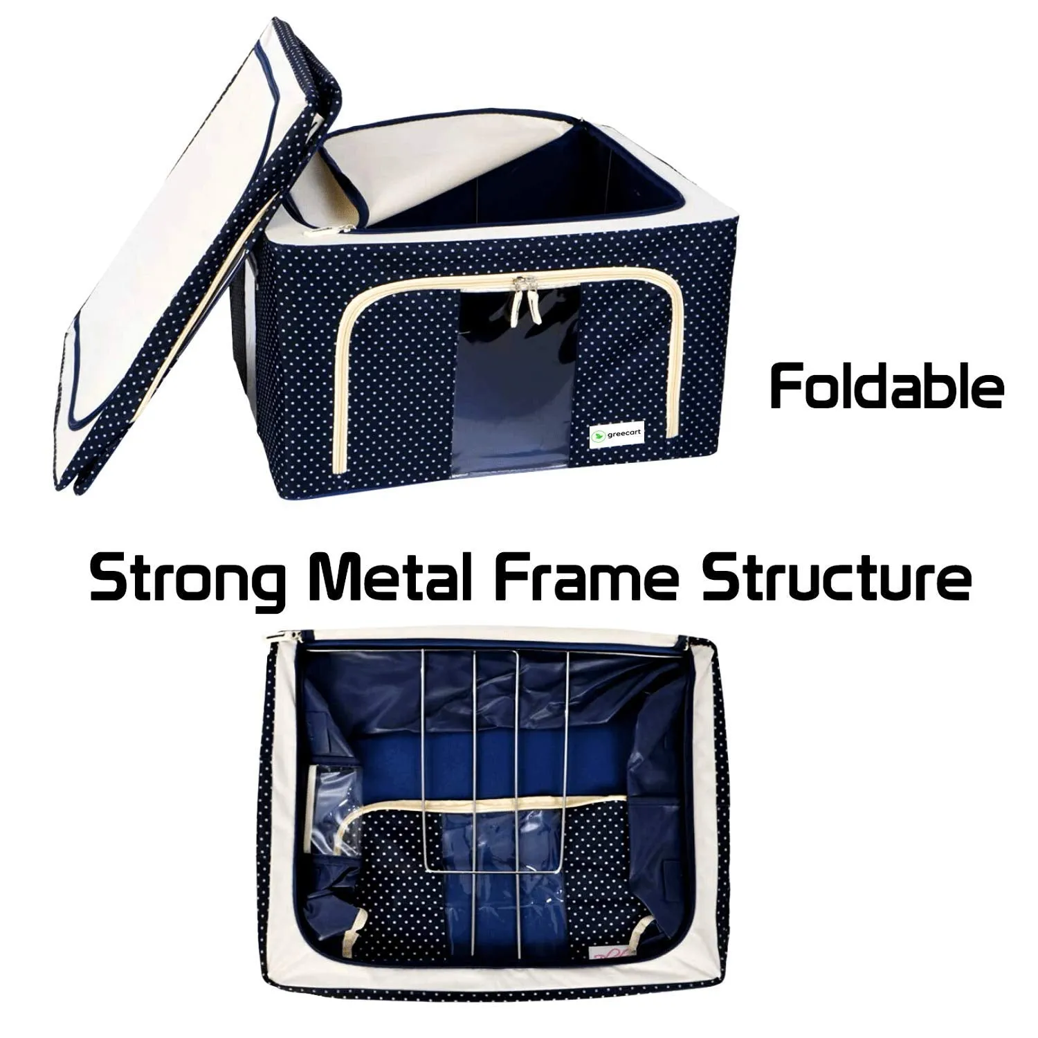 Fabric Foldable Box Steel Frame Collapsible Wardrobe Storage Organizer Bag - H01426