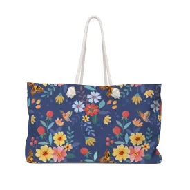 Floral Weekender Bag / Flowers and Butterfly Bag