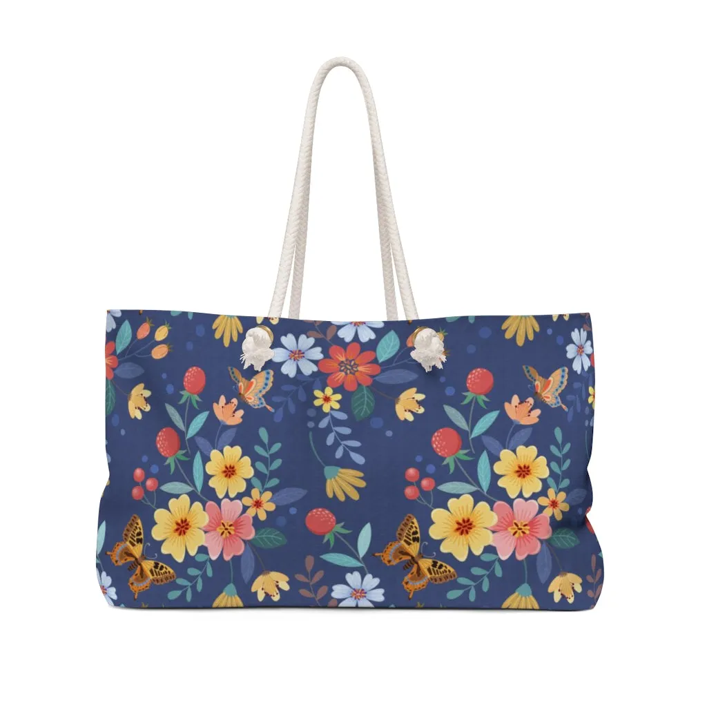 Floral Weekender Bag / Flowers and Butterfly Bag