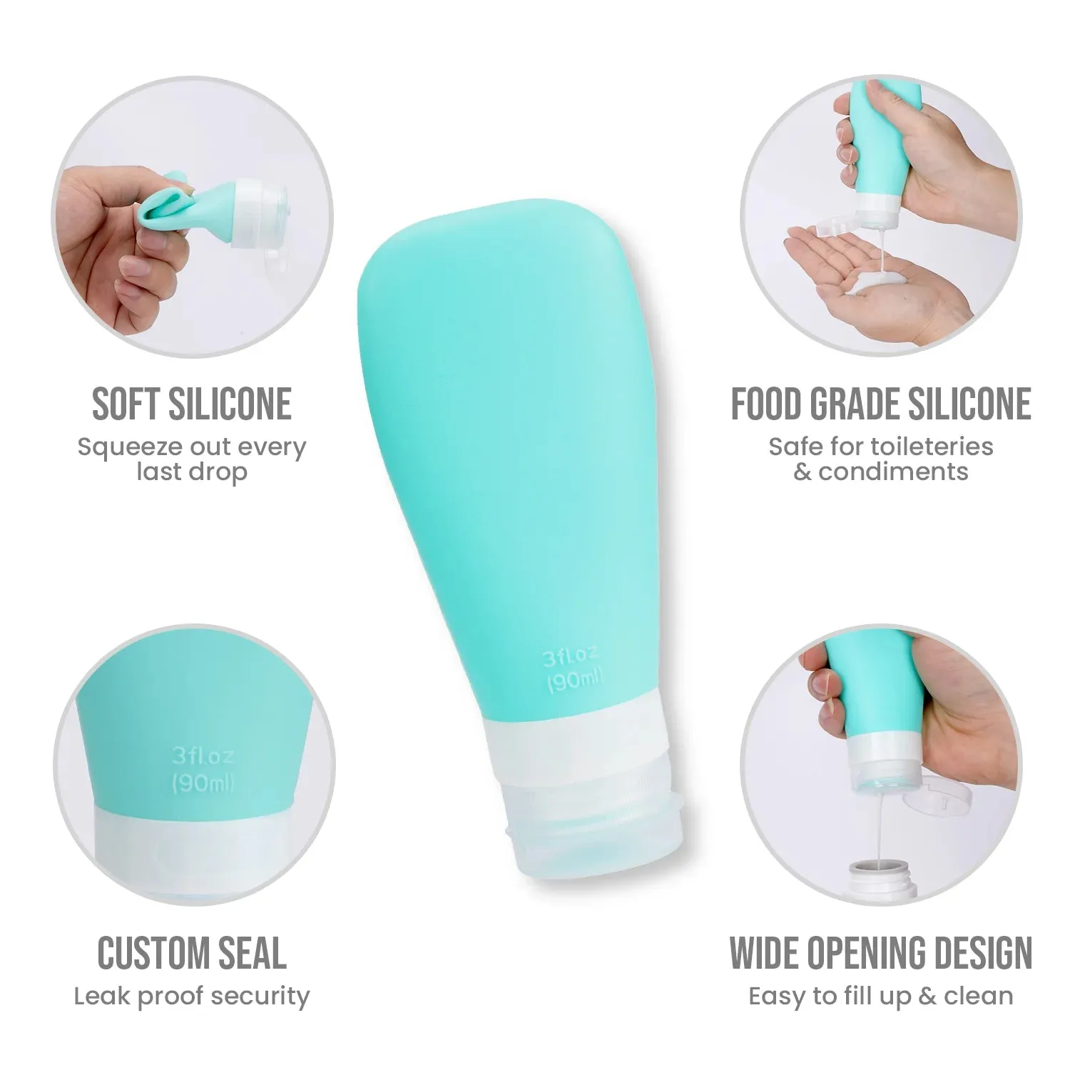 GLOBEGEAR Silicone Travel Bottles & Travel Size Containers for Toiletries with TSA Approved Travel Bag (model GG3)
