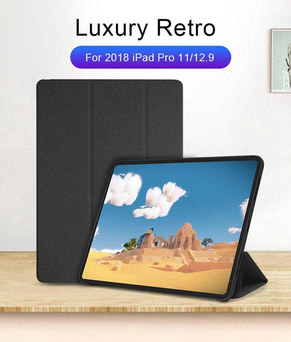 iPad Pro 12.9 2018 WOWCASE Leather Look Ultra Slim Back Tri-fold Magnetic Flip Smart Tablet Cover