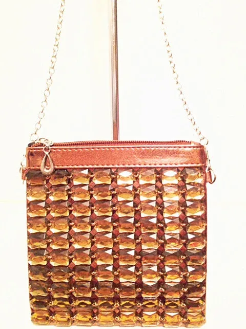Jeweled Cross Body Bag in Bronze