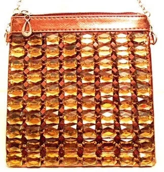 Jeweled Cross Body Bag in Bronze