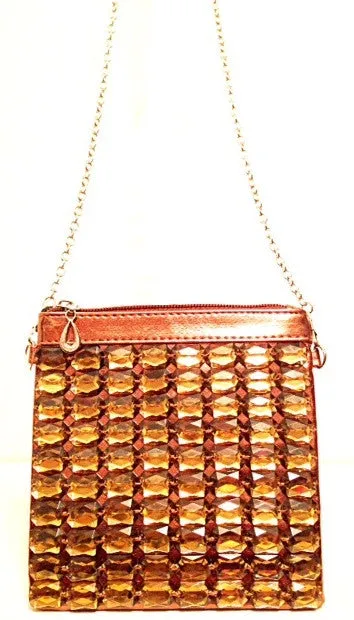 Jeweled Cross Body Bag in Bronze