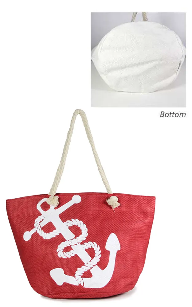LF041 Red Big Anchor Print Beach Bag