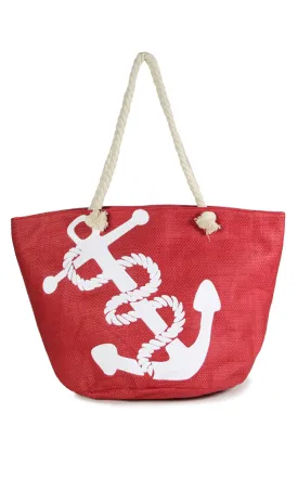 LF041 Red Big Anchor Print Beach Bag