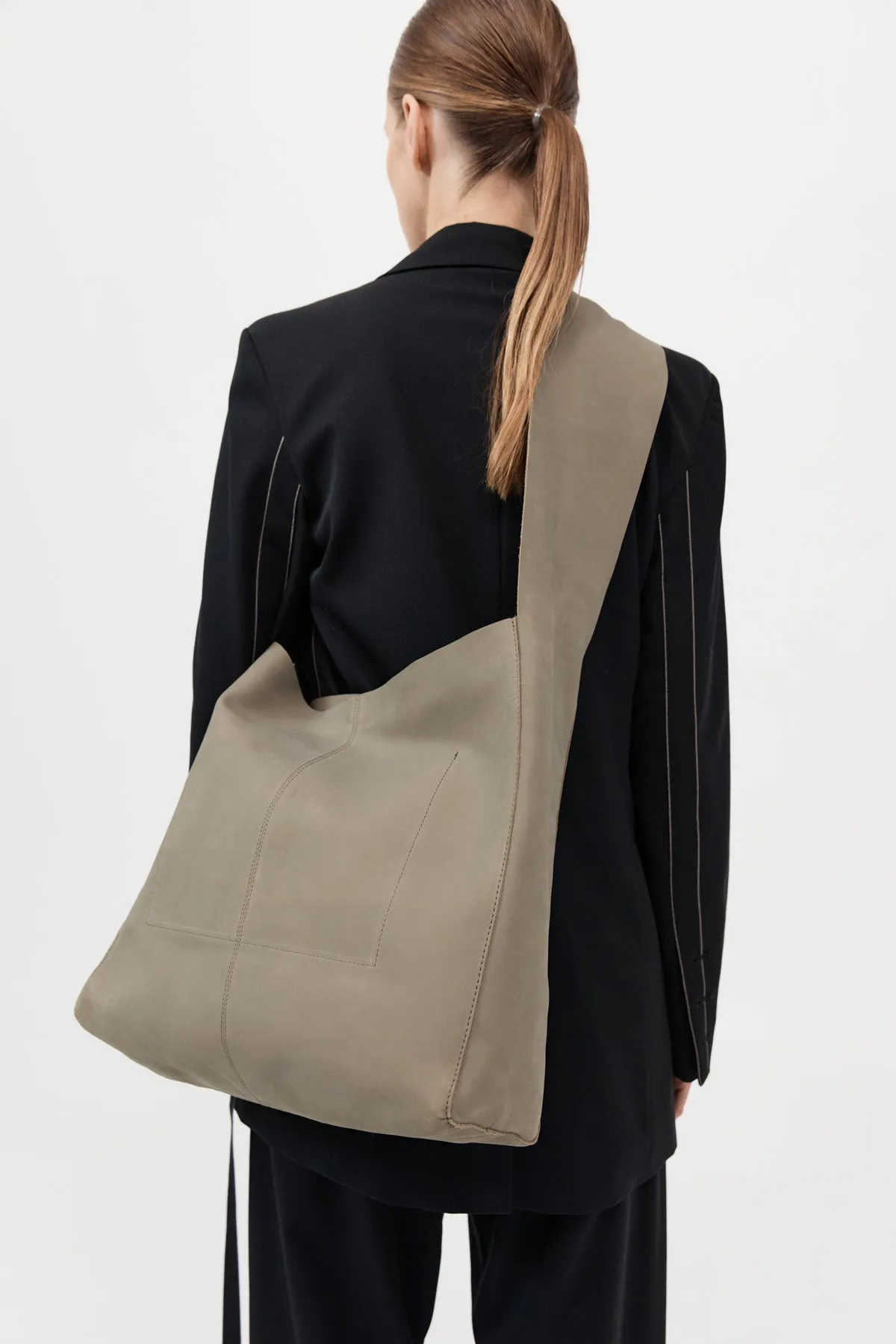 Oversized Nubuck Satchel - Smokey Olive