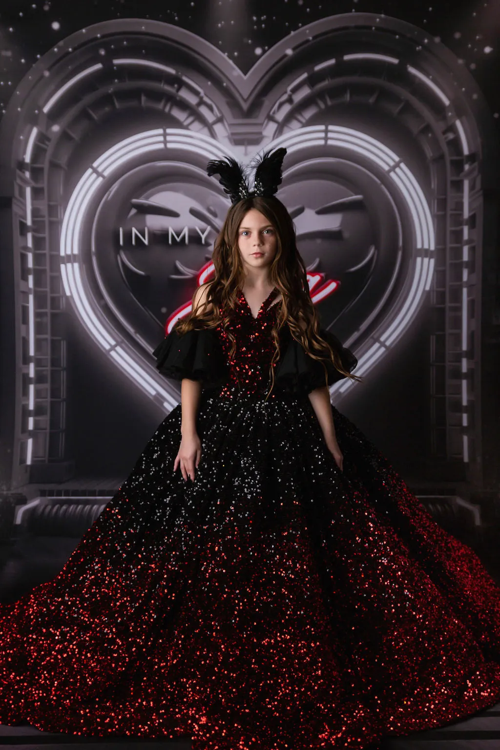"Glam Statement"   detachable wristlets - Floor Length Gown - (8-10 year)