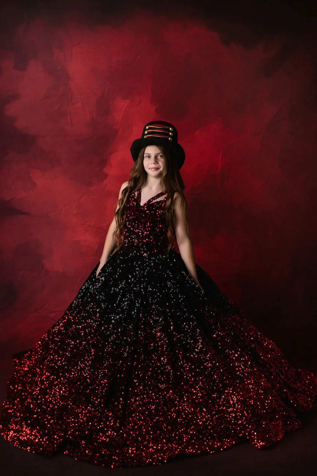"Glam Statement"   detachable wristlets - Floor Length Gown - (8-10 year)