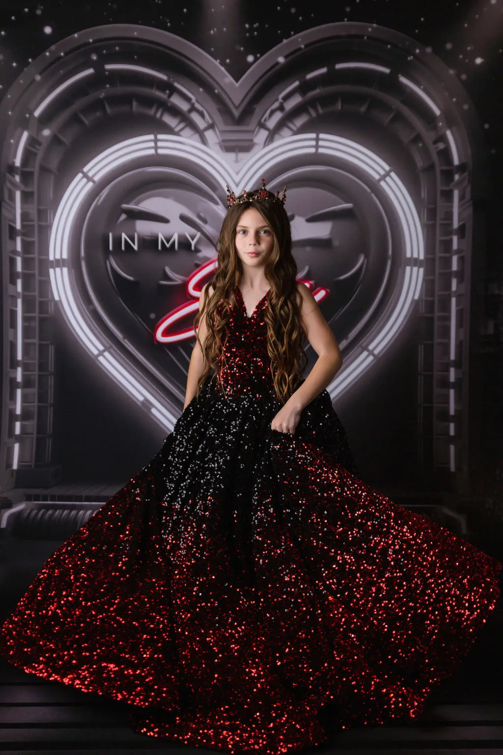 "Glam Statement"   detachable wristlets - Floor Length Gown - (8-10 year)