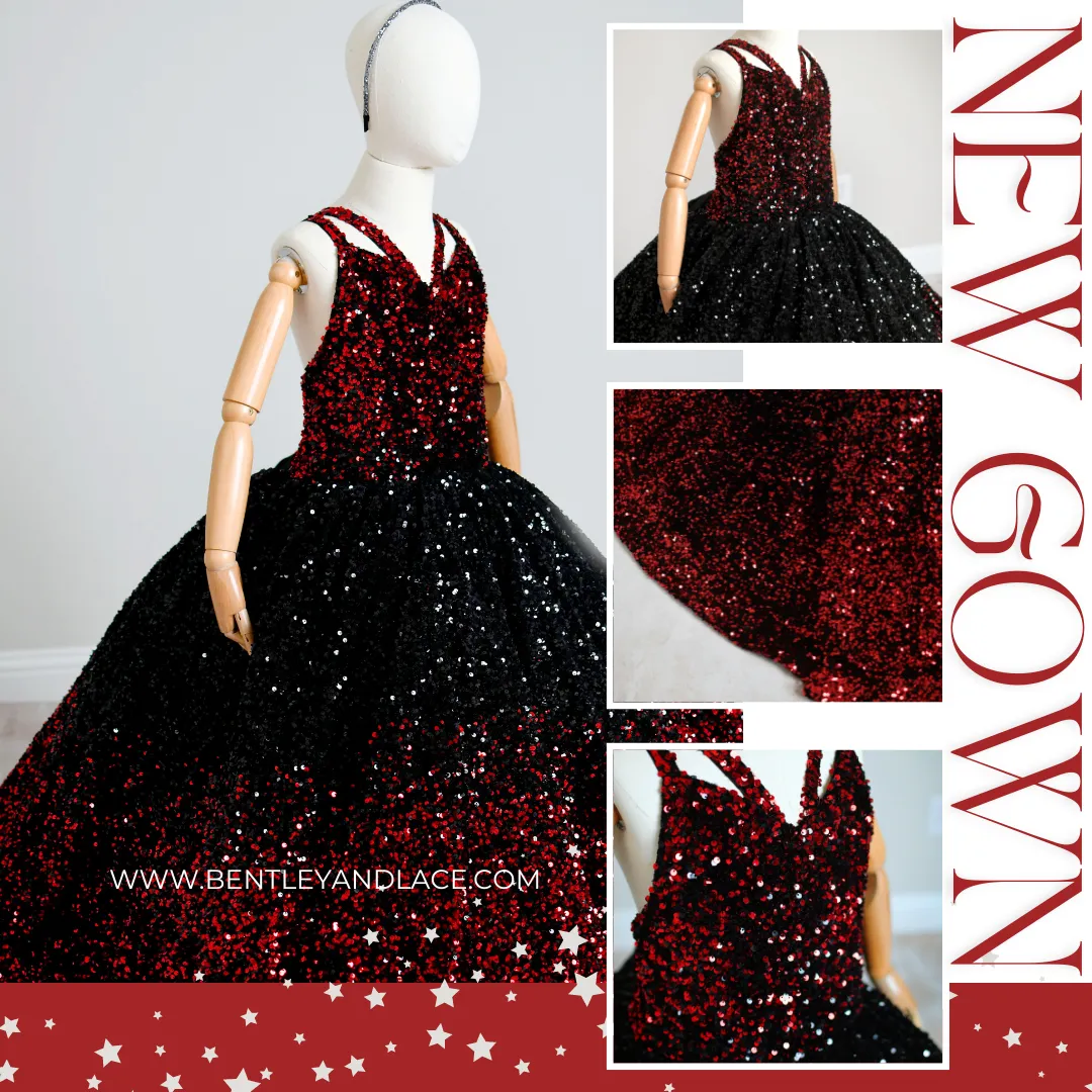 "Glam Statement"   detachable wristlets - Floor Length Gown - (8-10 year)