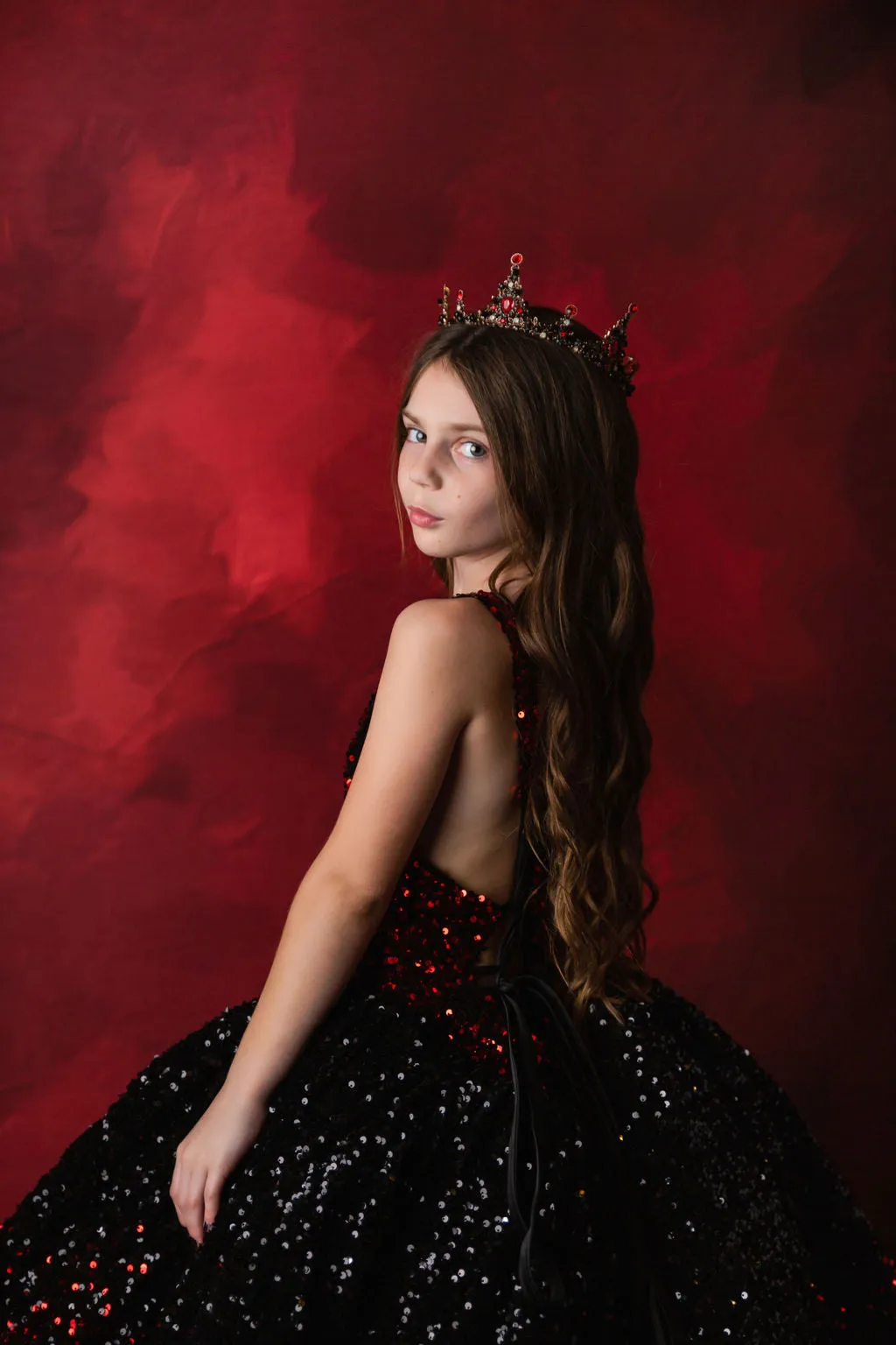 "Glam Statement"   detachable wristlets - Floor Length Gown - (8-10 year)