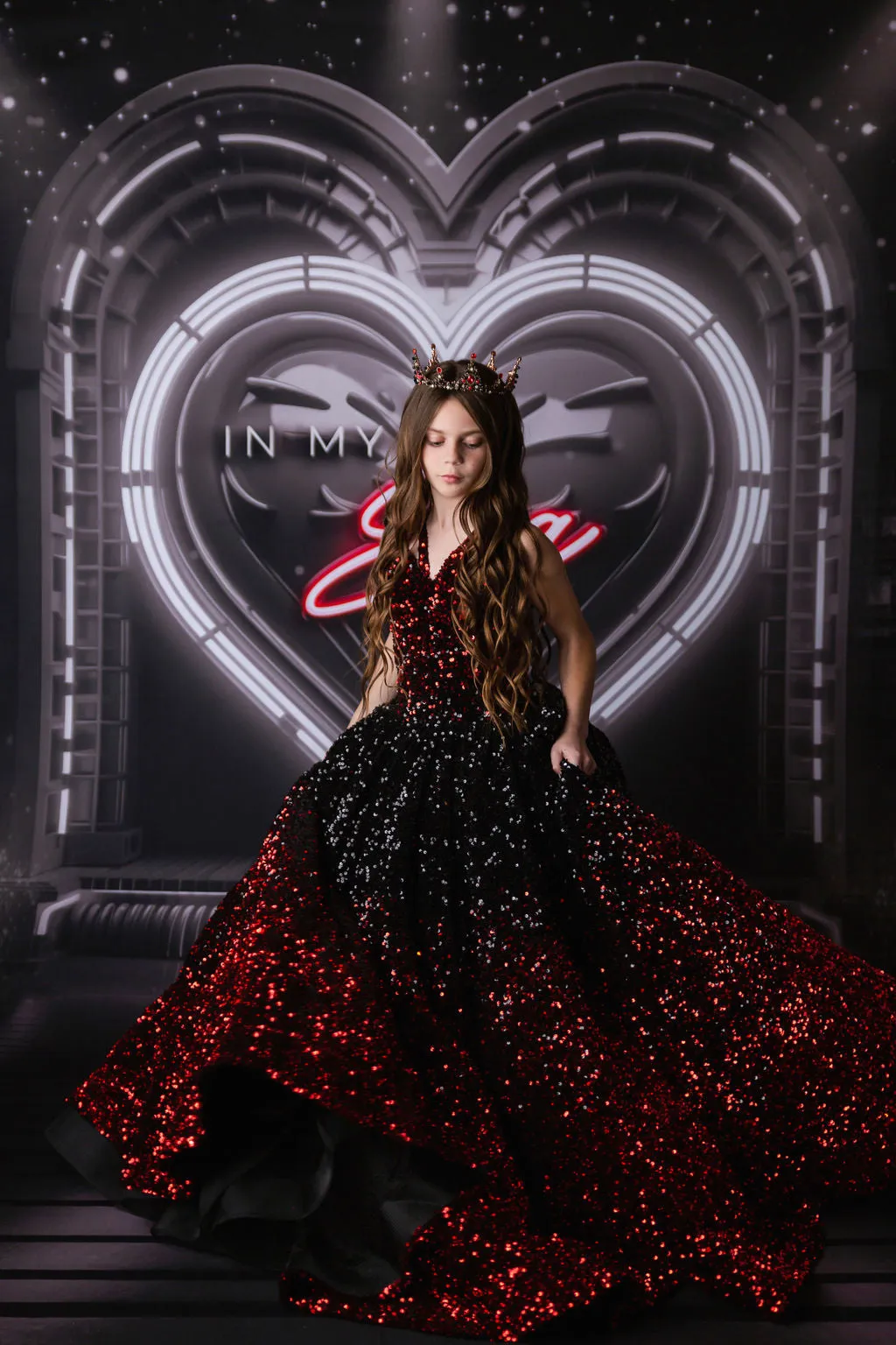 "Glam Statement"   detachable wristlets - Floor Length Gown - (8-10 year)