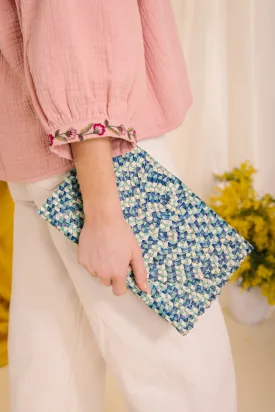 Raffia Clutch Bag in Blue/Aqua
