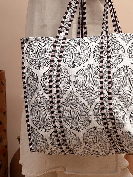 Raindrop Printed Quilted  Tote Bag with Inner Pocket