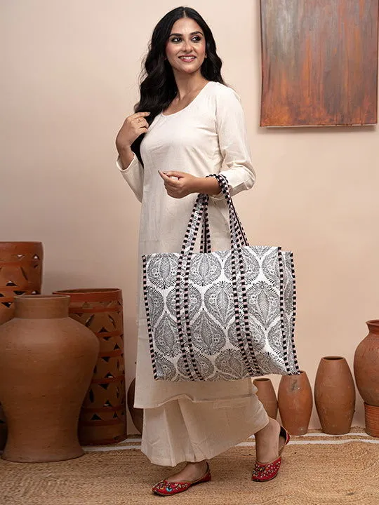 Raindrop Printed Quilted  Tote Bag with Inner Pocket