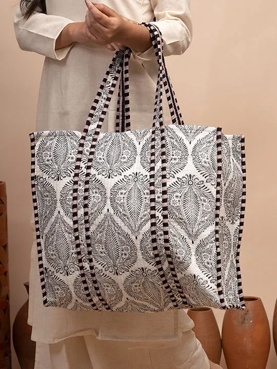 Raindrop Printed Quilted  Tote Bag with Inner Pocket