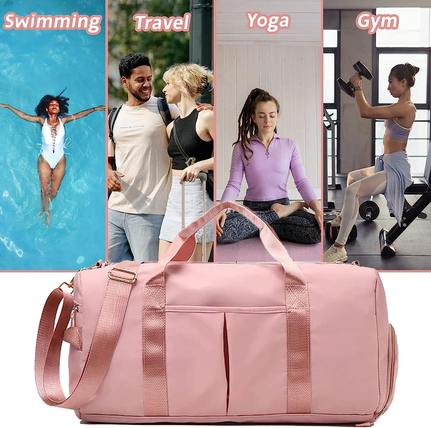Sports Gym Bag, Travel Duffel Bag, Workout Bag for Sports and Weekend Getaway for Women and Men Swim Sports Gym Bag